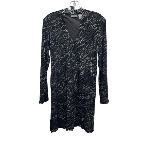 Chico's Velour Animal Print Button Up Top Long Sleeve Black/Multi Small Sheer - Picture 1 of 8